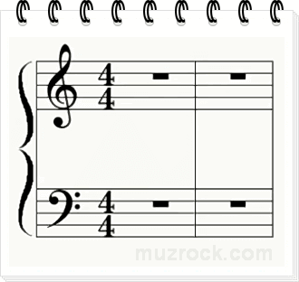 An example of an accolade or use of a treble and bass clef