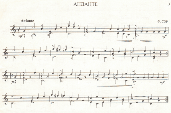 Andante F. Sor, sheet music for beginners