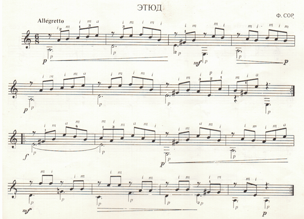 Andante F. Sor, sheet music for beginners