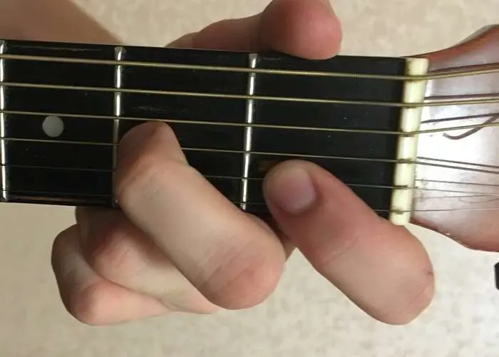 Dm7 chord on guitar: how to put and clamp, fingering