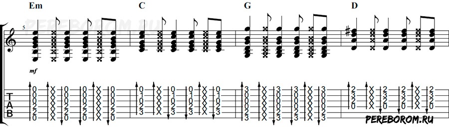 Fight Six on the guitar. Schemes for beginners.