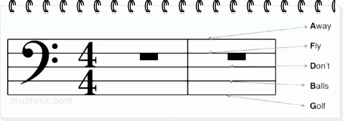 Learn the notes of the staff on the rulers of the bass clef for piano