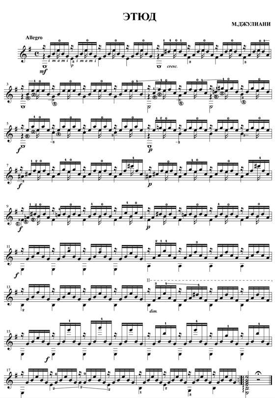 Mauro Giuliani Etude No. 5, (Rocheyok) sheet music, tab