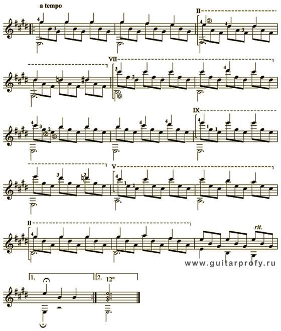 Romance of Gomez on guitar part 2: tabs, notes, analysis