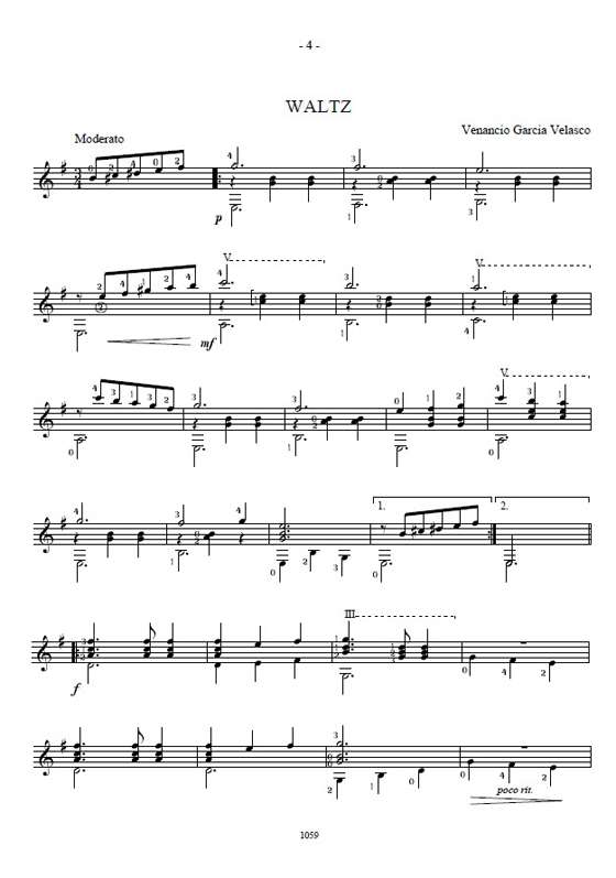 Waltz by Venancio Garcia Velasco, sheet music for beginners